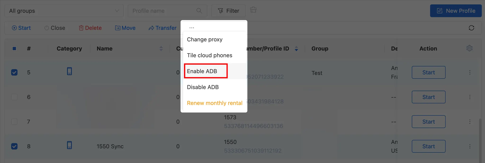 Activer ADB pour plusieurs profils